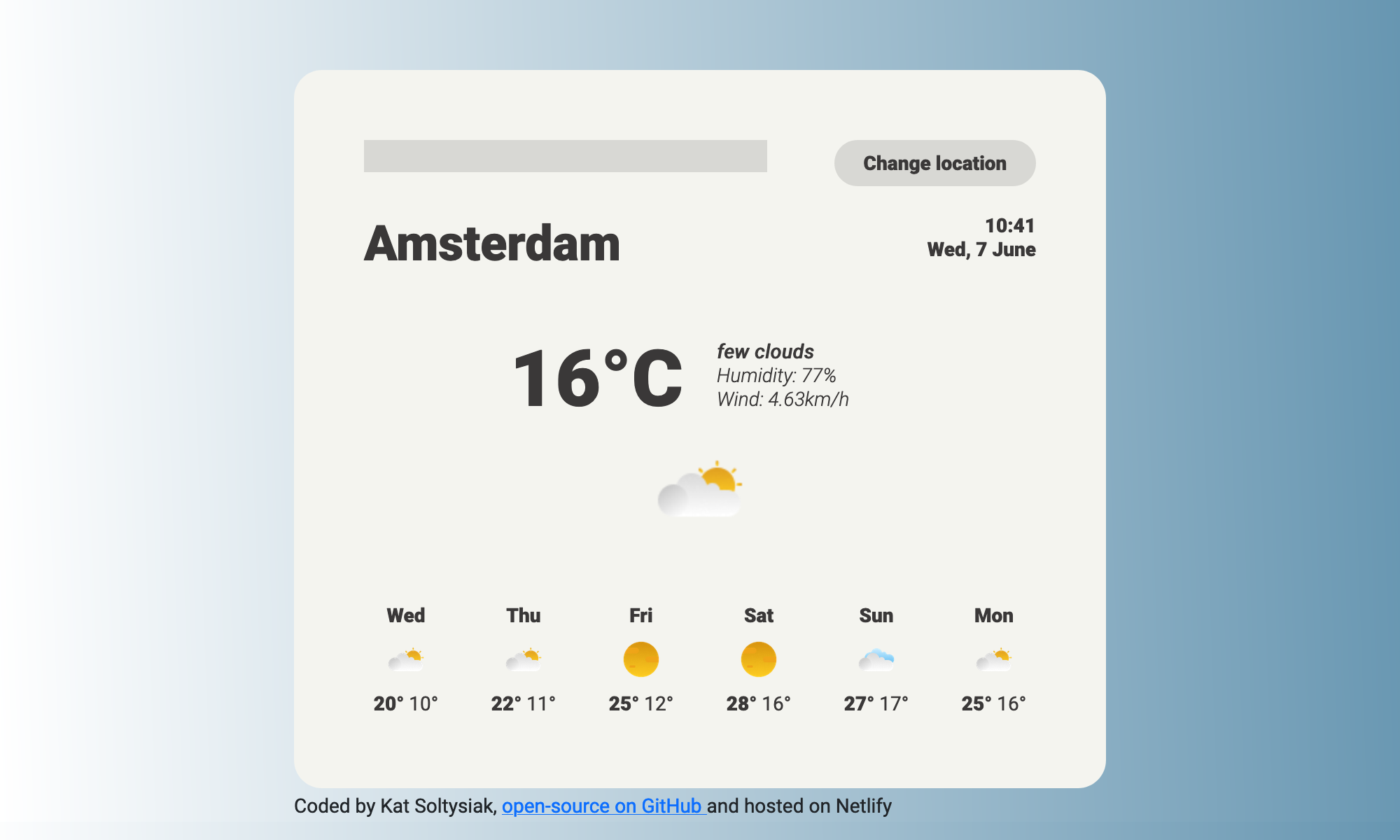 Weather app interface